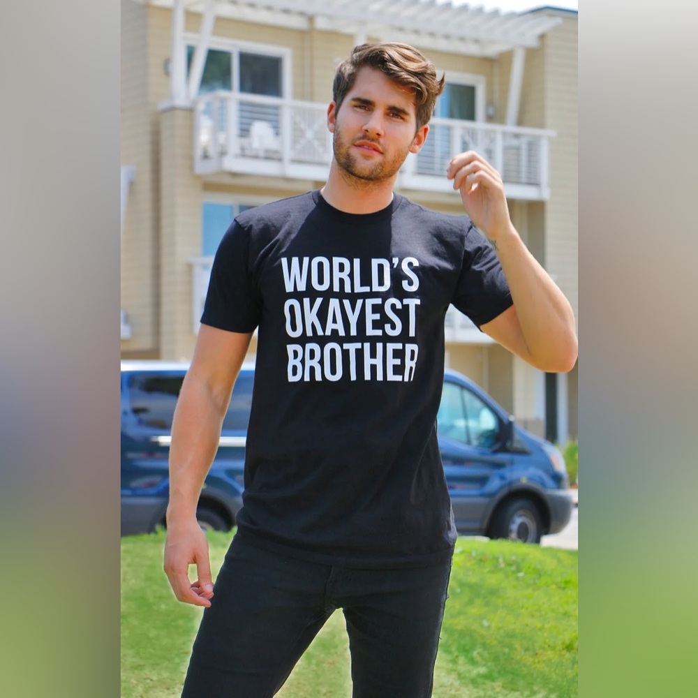 World's Okayest Brother Black Short Sleeve Shirt Men's Size Small